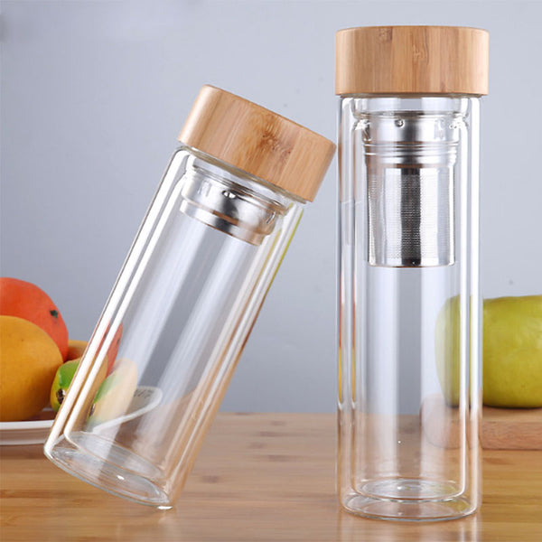 Eco Glass Water Bottle with Bamboo Lid & Tea Infuser