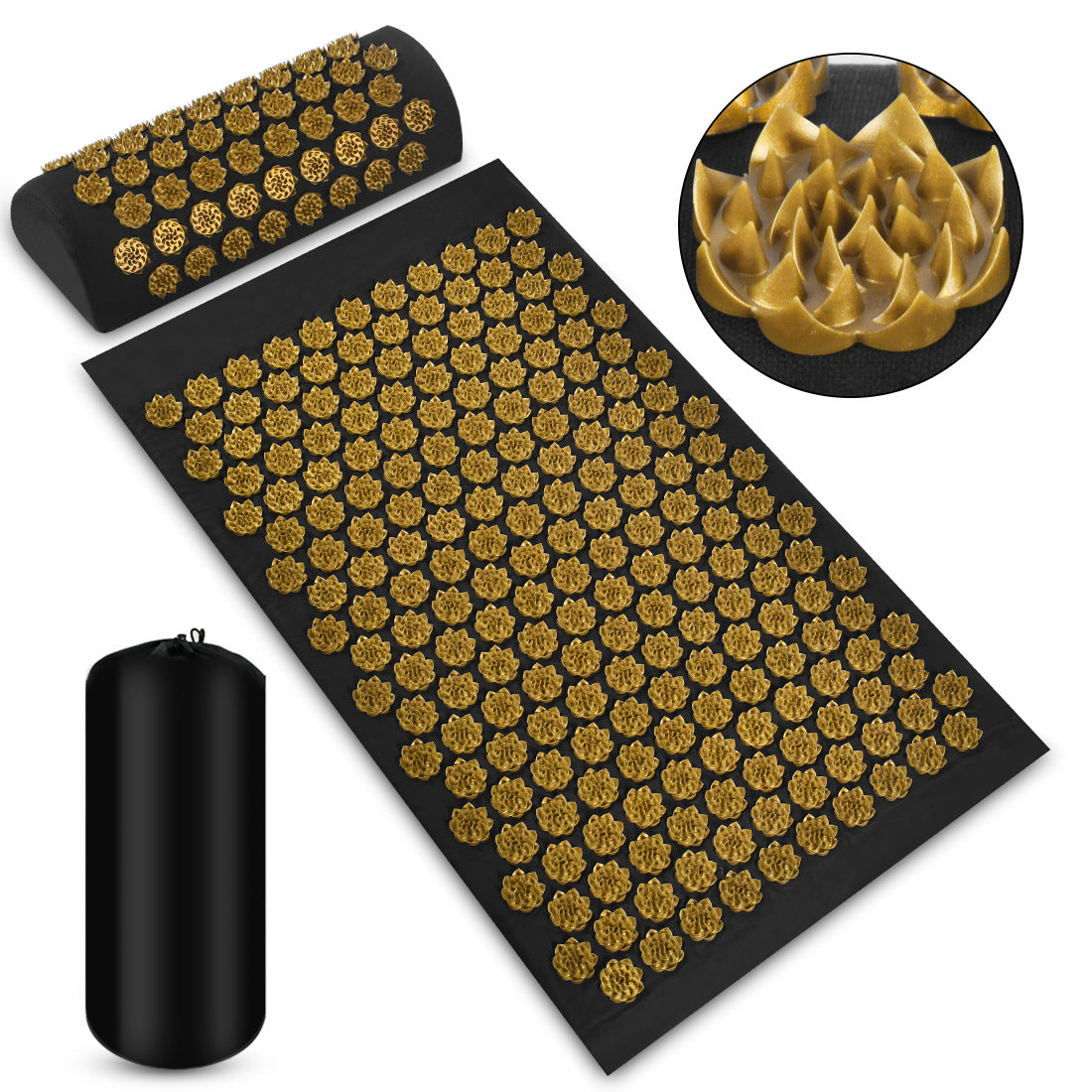 Acupressure Mat and Pillow Set - Black Gold colour