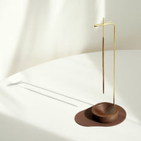 Complete incense holder set - wood base, gold stand, ceramic catcher