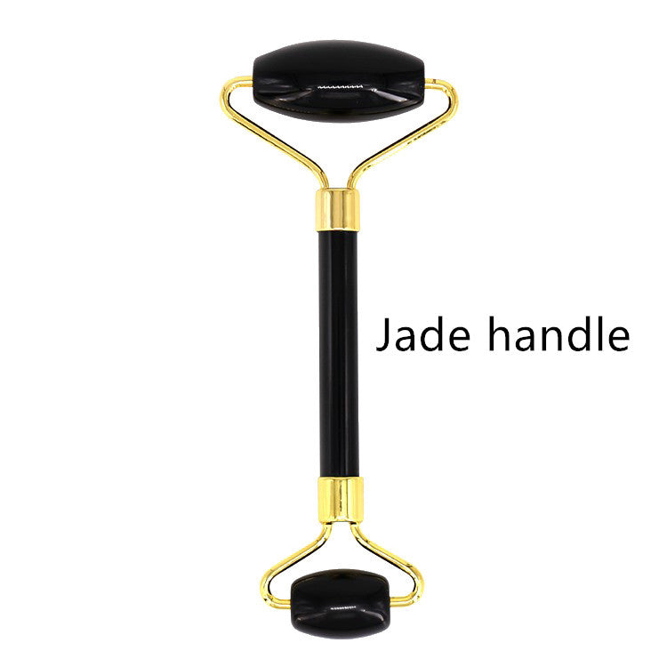 Pink jade roller with gua sha tool for facial rejuvenation