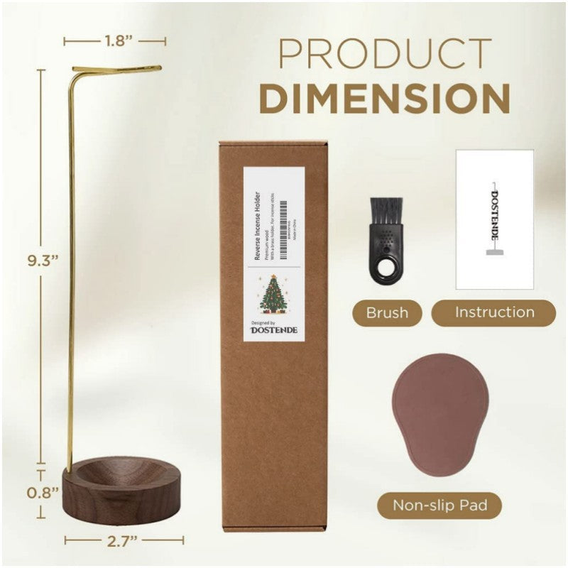 Minimalist incense holder with gold stand and brown ceramic dish