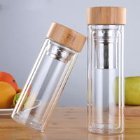 Eco Glass Water Bottle with bamboo lid and tea infuser
