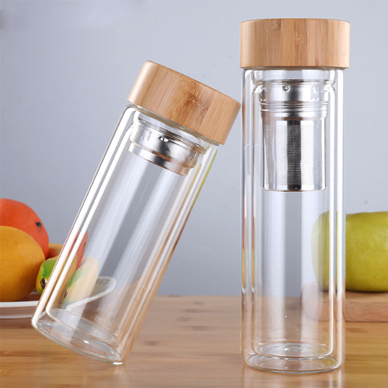 Eco Glass Water Bottle with bamboo lid and tea infuser