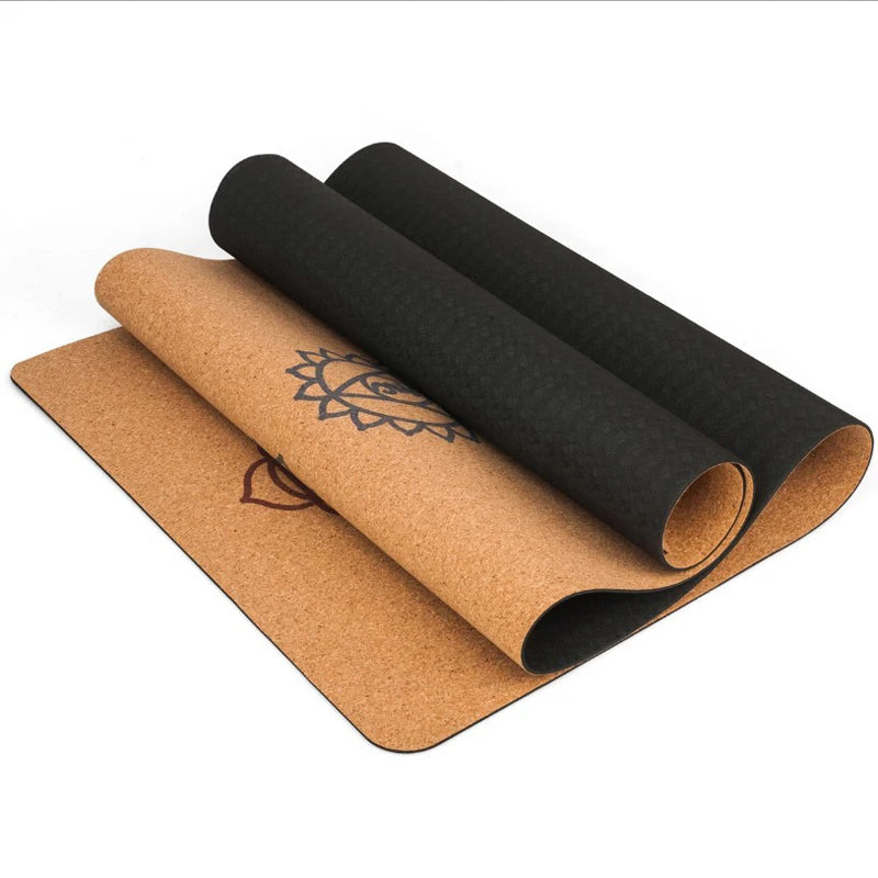 Cork yoga mat texture close-up showing natural material