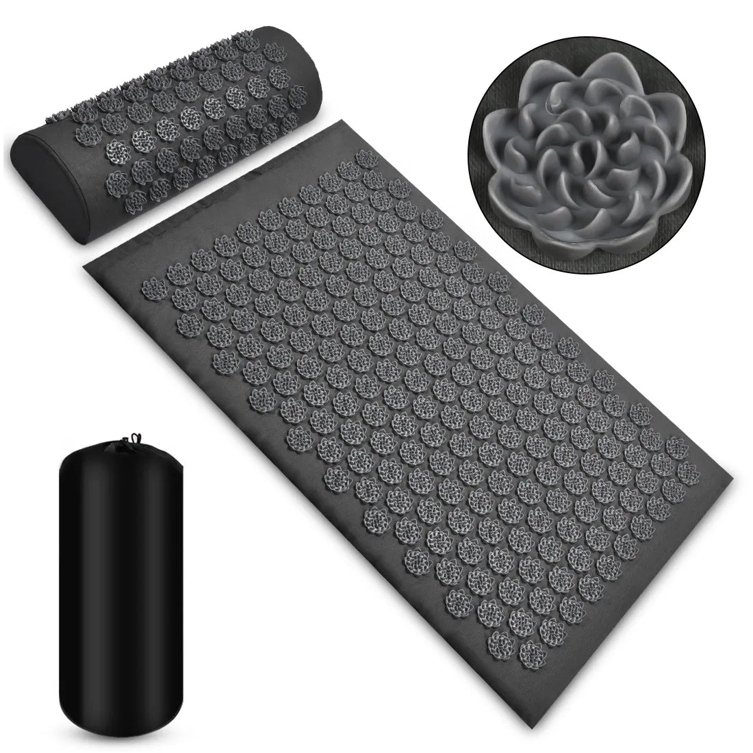 ZenRoot Acupressure Mat and Pillow Set - Dark Grey complete kit with carry bag